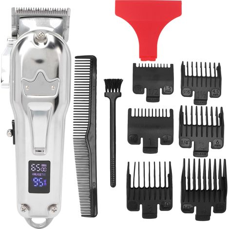 Tondeuse à cheveux électrique rechargeable avec écran LCD, idéale pour un usage domestique ou professionnel. Sans fil et réglable, elle est fournie avec un peigne de guidage et est disponible en versi (1/5)