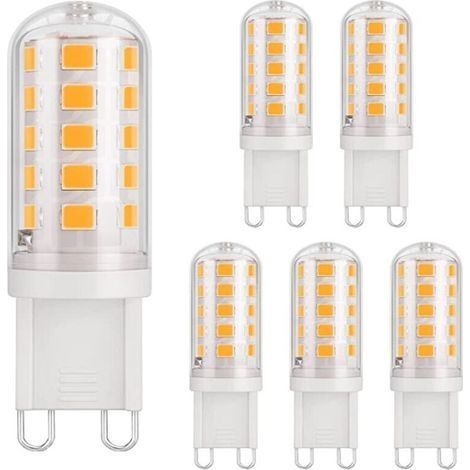 6 ampoules LED G9, 3W (40W), 430lm, 3000K, 220-240V, CRI85, économie d'énergie, culot en céramique standard, lumière blanc chaud (1/5)