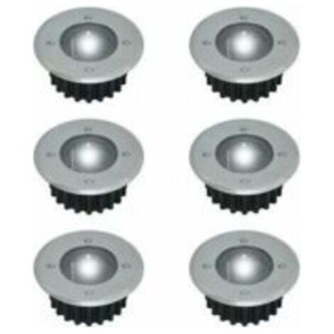 Lot de 6 spots LED solaires encastrables au sol  - Diamètre : 85 mm- Ronds - Extérieur résistant au piétement - Façade en acier inoxydable