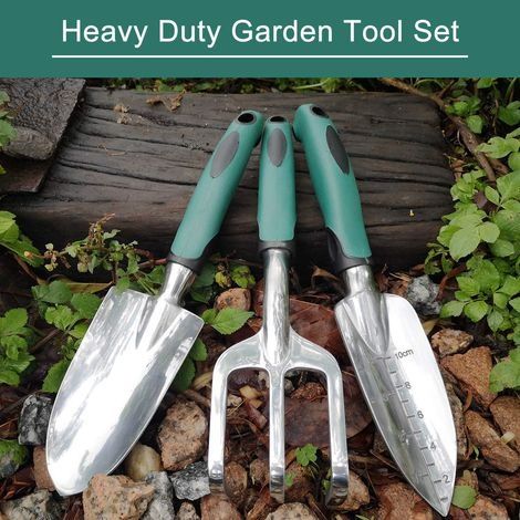Outils de Jardinage, Trois pièces d’Outils de Jardinage Lourds moulés en Aluminium avec Une poignée antidérapante caoutchoutée, des Outils à Main de Jardin durables Cadeaux de Jardin(vert)