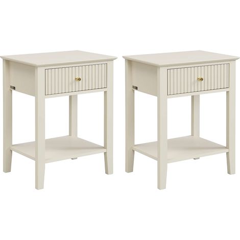 Comodino con 1 cassetto e 1 ripiano - MDF - Beige - Lotto di 2 - NIRIVA