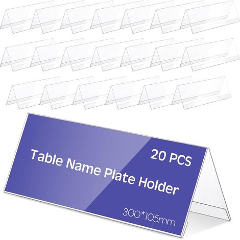 Porte-Étiquette en Acrylique Chevalet Porte-Nom Transparent Plaques Nominatives de Table Réutilisable en Forme de Toit Porte-Carte d'Affichage pour Conférence, 30 x 10,5 cm (20 Pièces) (1/5)
