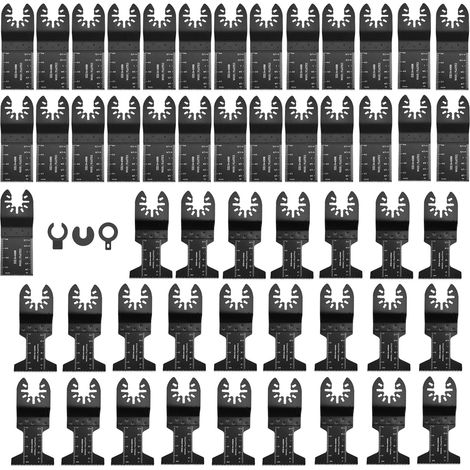 Lot de Lames de Scie Oscillantes Universelles 53 pièces accessoires d'outil oscillant 34mm et 44 mm Dégagement Rapide Lame Outil Multifonction Pour Bois et Plastique avec 3 adaptateurs (1/5)
