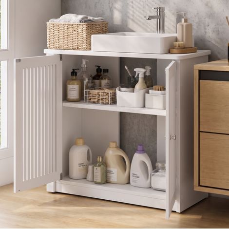 Mobile bagno senza lavabo, 2 ante, фасciata a doghe, bianco DESVIAE (1/5)