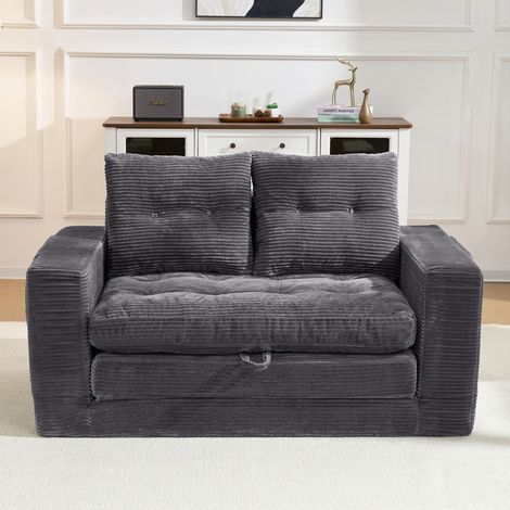 Canapé deux places, idéal pour s'allonger et s'asseoir, avec accoudoirs élargis et poches latérales – convient au salon, à la chambre et au bureau, Gris (1/5)