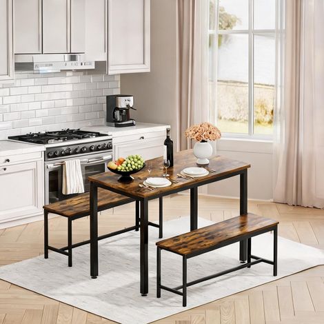 Ensemble table et bancs de cuisine industrielle 110 x 60 cm (1/5)