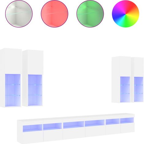 Maison Exclusive - 7-tlg. TV-Wohnwand mit LED-Leuchten Weiß