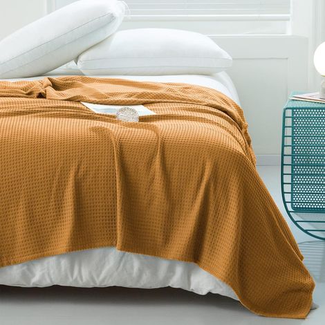 Plaid en coton gaufré - Plaid d'été léger en coton gaufré - Prélavé, respirant, tissé pour canapé, lit ou bureau (1/5)
