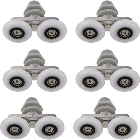 6PCS rouleaux de porte de douche, roues de porte de douche coulissantes de 25 mm, pour poulies à rainure coulissante portes en verre incurvées de 4 à 6 mm, trous de verre de 10 à 14 mm (1/4)