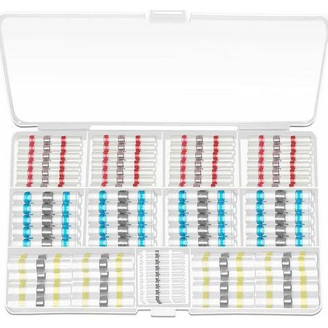 200 Pièces Cosse Thermoretractable Soudure, Connecteur Bout à Bout Thermorétractable 4 Tailles Connecteur à Souder étanche pour Moto Auto, Gaine Retractable pour Fil avec Cas Pratique (1/4)