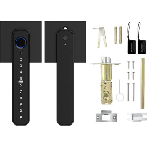 Serratura intelligente 5 in 1 con impronta digitale, accesso senza chiave, biometrica, con controllo tramite app, password, tastiera, scheda IC, automatica, per casa, ufficio, appartamento, nera. (1/5)