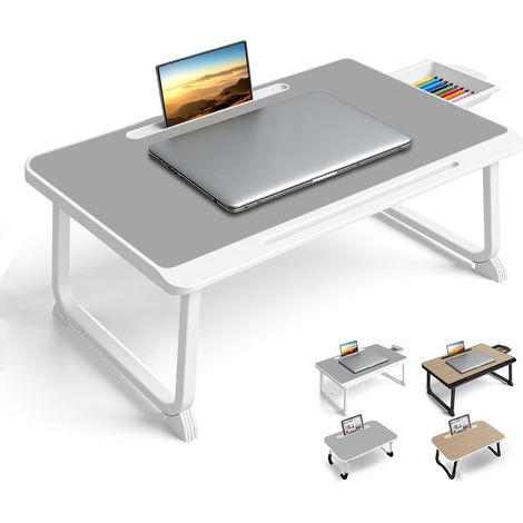 Table De Lit pour Ordinateur Portable - pour Petit-Déjeuner Au Lit, Études, Travail De Bureau, Jeux, Écriture Et Lecture. Table Plateau pour Canapé, Divan, Support D'ordinateur (60x40 Grey) (1/5)