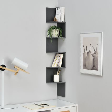 Scaffale Angolare da Parete Lysaker Design Zigzag con 5 Ripiani - Grigio Scuro [en.casa] (1/4)