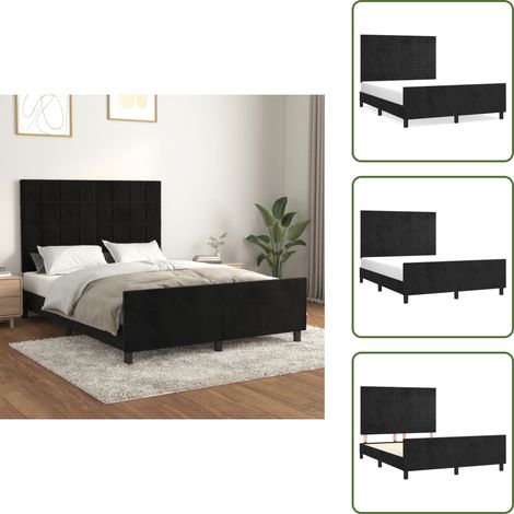 Bettgestell ohne Matratze Schwarz 140x190 cm Samt - Samtbettwäsche - Doppelbett - Boxspringbett - Lattenrost - Hochbett