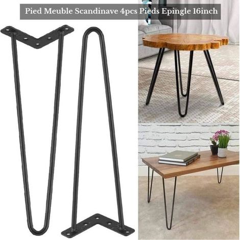 4 pieds de table en épingle à cheveux, acier noir mat, 40,5 cm, pour meubles DIY et salle à manger (1/4)