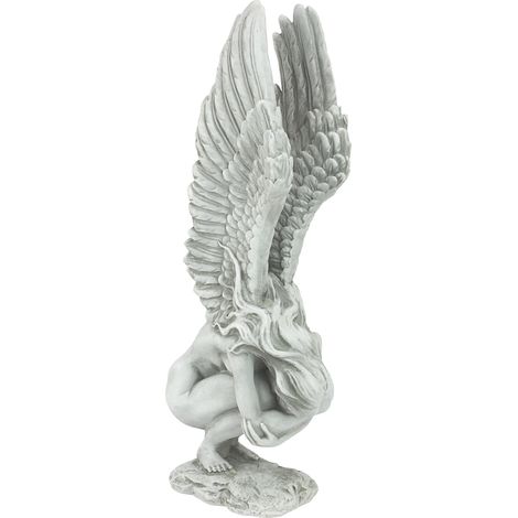 Design Toscano Angelo del ricordo e della redenzione Statua religiosa da giardino, poliresina, pietra antica, Media 38 cm (1/5)