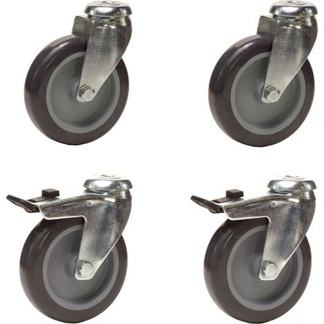 Lot de 4 roulettes à oeil pivotantes et pivotante à frein Caoutchouc Thermoplastique GRIS 50 mm - 120 Kg