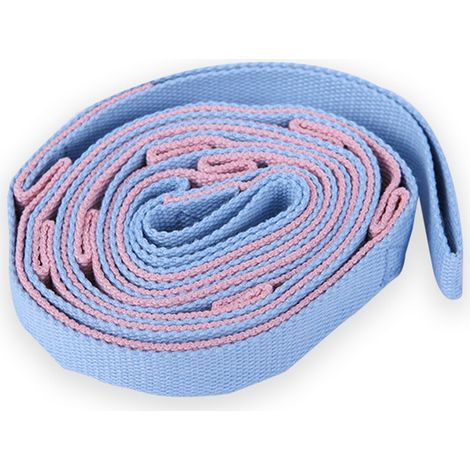 Sangle multi-boucles polyvalente, idéale pour le yoga et le Pilates. Portable. Améliore la flexibilité. Rose et bleu. (1/4)