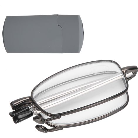 Lunettes de lecture pliantes unisexes en acier inoxydable pour hommes et femmes, anti-dérapage pour personnes âgées (+300 Gris) (1/5)