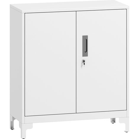 Armadietto Portadocumenti 80x35x91 cm con 2 Ante e Chiavi in Metallo Bianco (1/5)