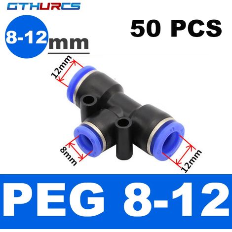 Raccord pneumatique en T 3 voies (PEG 12-8-12, 50 pièces) pour connecteur pneumatique Quick Air. (1/5)