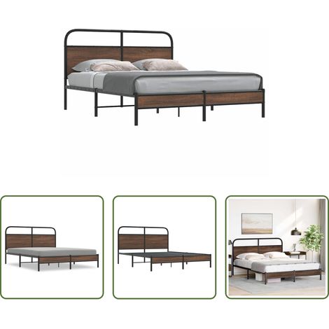 Stahlbett - Bettgestell ohne Matratze 150x200 cm Braun Eichen-Optik (1/5)