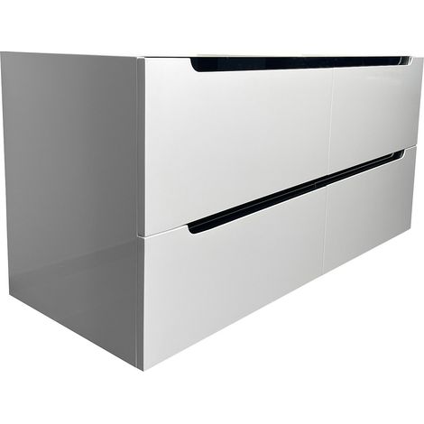 Vente-Unique – Meuble sous vasque simple blanc 120 x 57 cm – 4 tiroirs coulissants soft close – MDF laqué brillant – Pose suspendue