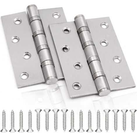 Charnières de porte en acier inoxydable, lot de 2, charnières de porte pliantes, charnières en acier inoxydable de 3 mm d'épaisseur, adaptées aux portes intérieures pleines (argent). (1/5)