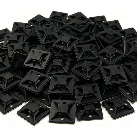 Pack of 100 Adhesive Bases for Cable Ties 20 x 20 mm Black Self-Adhesive Cable Clamp with Adhesive 3 m Electrical Cable Fixing Screw Base for Wire Management at Home Office (1/5)