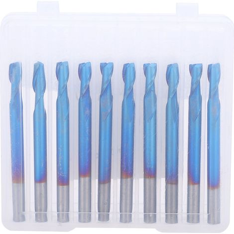 Lot de 10 fraises à queue bille 2 lèvres hélicoïdales, revêtues bleues, diamètre 3,175 x 8 mm, pour défonceuse CNC (1/5)