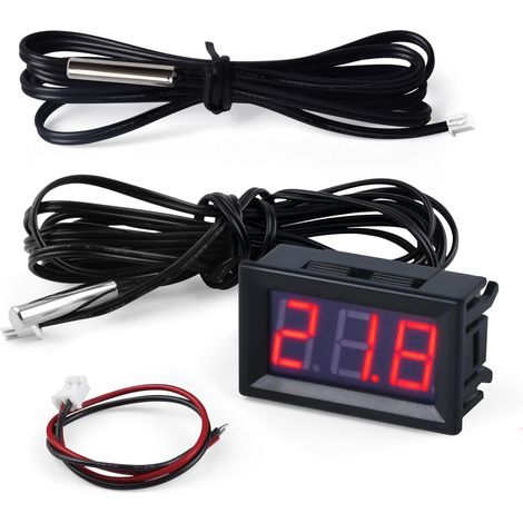 Thermomètre Numérique 12V Mini Température Tester avec Sonde étanche Digital Temperature Meter Gauge pour Réfrigérateur Aquarium Congélateurs, mit Fil 1m+3m, Rouge (1/5)