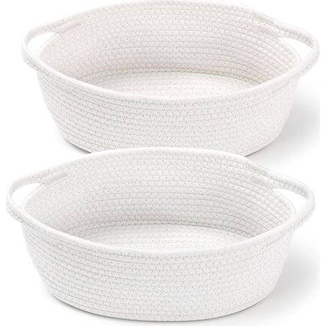 30,5 x 20,3 x 12,7 cm, blanc，Lot de 2 petits paniers tissés avec sacs cadeaux et rubans, boîte cadeau décorative vide pour chambre d'enfant, panier de rangement en corde de coton avec poignées (1/5)