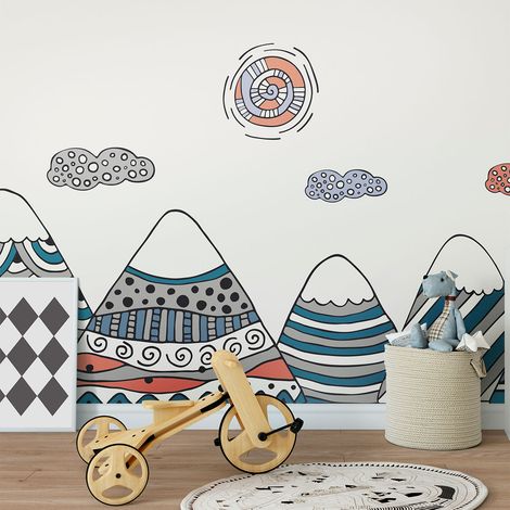 Stickers muraux enfants - Décoration chambre bébé - Autocollant Sticker mural géant enfant montagnes scandinaves ARANKA - 40x60cm (1/5)