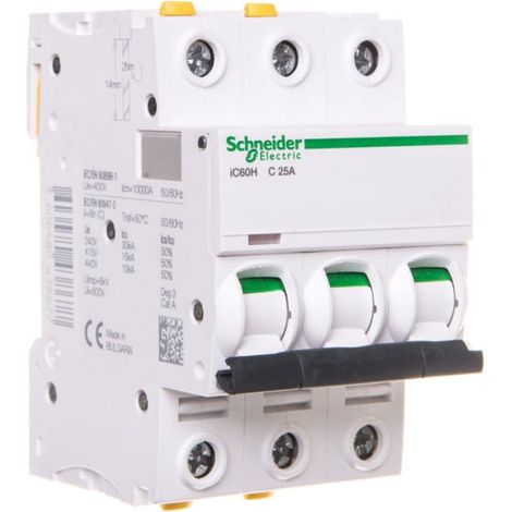 Schneider Electric Acti 9 iC60 Interruttore Magnetotermico Bianco 3 Poli