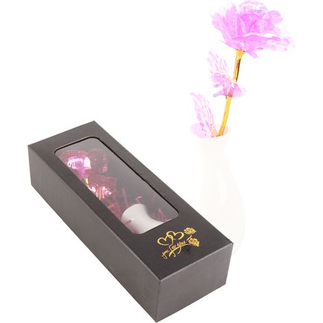Rose en feuille d'or, coffret cadeau avec fleur dorée scintillante, cadeau pour la Saint-Valentin ou la fête des mères (1/5)