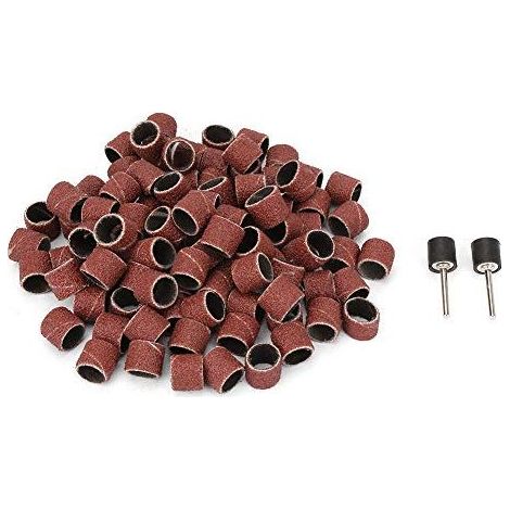 Anelli di carta vetrata, 100 pezzi, grana abrasiva 80, mola per anello da 12 mm + 2 aste, tela smeriglio, manicotti abrasivi - (1/5)