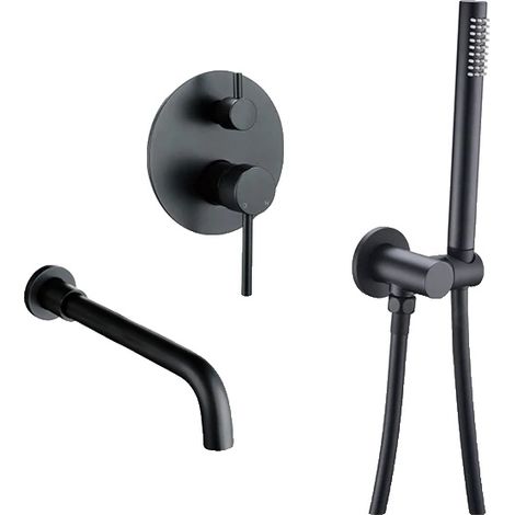 Ensemble de robinets de douche, acier inoxydable brossé, mélange chaud-froid, noir mat-260 mm (1/2)