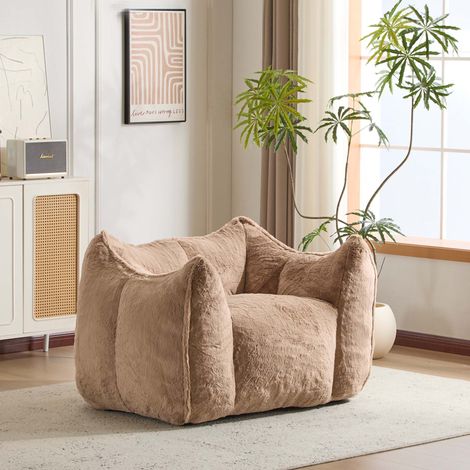 Fauteuil avec ottoman 126x100,5x75 cm en fausse fourrure kaki, détente pour petit salon – MEUBLIV (1/5)