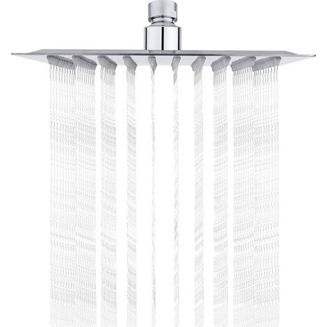 Wassersparender Duschkopf aus Edelstahl, 20 cm quadratische Düse, universeller Regenstrahl, 1/2-Zoll-Gewindeanschluss, 360°-Drehung, 30°-Neigung. (1/4)