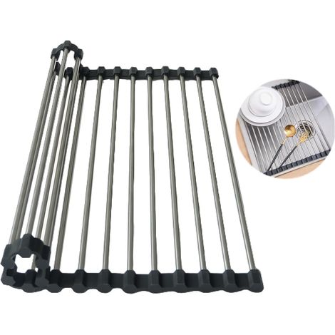 Egoutoire Vessaille Polyvalent, Égouttoir à Vaisselle d'angle INOX, Acier Inoxydable Pliable Evier, Repliable et Amovible, pour Sécher Fruits, Légumes et Assiettes (1/5)