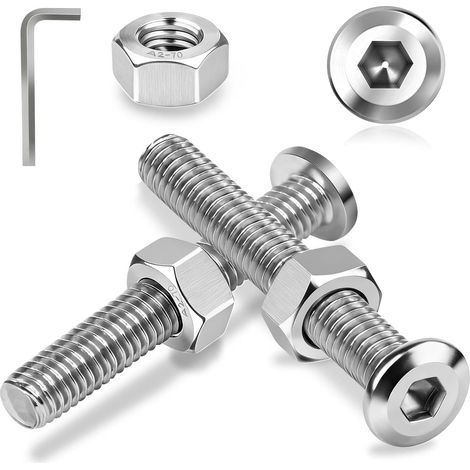 M6x80 mm Vis à Tête Plate en Acier Inoxydable A2 V2A, 20 Pièces Vis et Boulon et Écrous Hexagonale Filetage Complet pour Meubles de Bricolage (1/5)