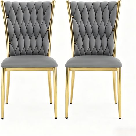 Lot de 2 chaises de salle à manger en velours gris foncé et métal doré, dossier haut élégant, siège rembourré confortable pour salon, bureau ou cuisine - CHICFURN (1/5)