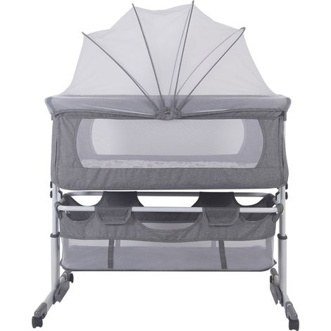 Aqrau 2 en 1 Lit bébé, Berceau Cododo pour Bébé, Lit bebe avec matelas de la naissance, Baldaquin suspendu avec moustiquaire, 4 Roues, Hauteur Réglable (1/5)