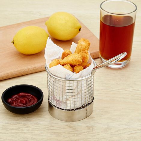 Panier à apéritif en acier inoxydable 304, mini panier à frites, panier à fruits et à apéritifs de style western, grand panier rond à mailles serrées J13446L (1/5)
