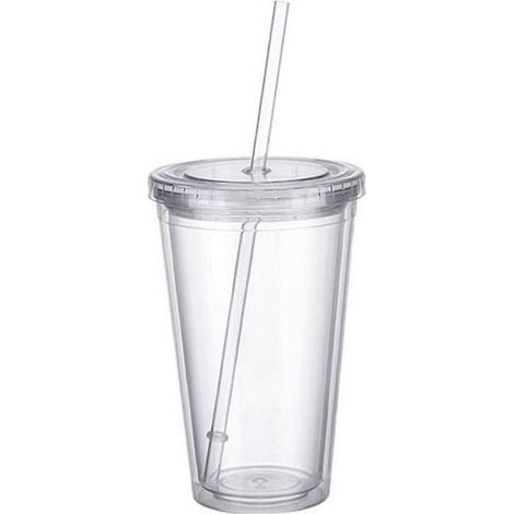 Gobelet isotherme en plastique double paroi avec couvercle et paille, 500 ml, transparent (1/4)