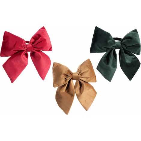 Fiocco decorativo di Natale in morbido velluto con anello sul retro, ideale per decorazioni natalizie, set da 9 pezzi, cm 19 x 22 H