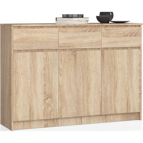 Kommode AKORD K140 Sonoma-Eiche 138 cm 3 Türen 3 Schubladen 6 Ebenen B138 x H99 x T40 cm (1/5)