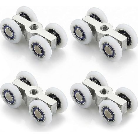 Lot de 4 Roulettes de Porte Coulissante Métal - Roulements à Billes Précision, Glissement Silencieux, pour Douche Cuisine Baie Vitrée (1/5)