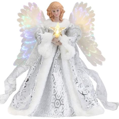 Ange Noël Topper Décoration, Cime d'arbre d'ange Illuminée pour Le Bureau d'intérieur, Fournitures fête du Nouvel an, Blanc (1/4)