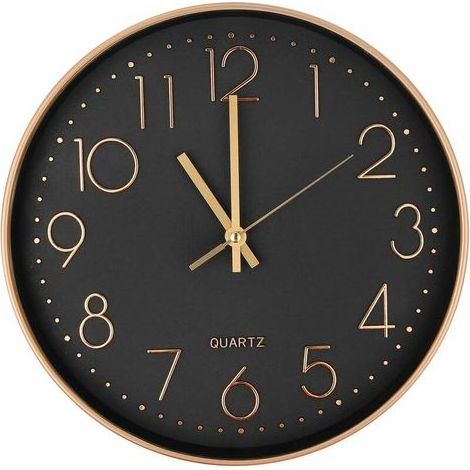 Horloge murale silencieuse 25cm – Cadran noir avec chiffres dorés – Miroir en verre haute définition – Design moderne or rose (1/5)